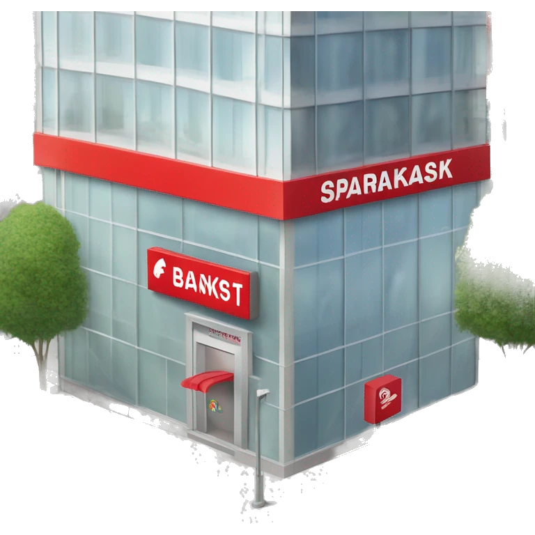 German Sparkasse bank with the red 'S' logo on a modern building, large glass windows, an ATM near the entrance, and parked cars outside on a busy city street."






 emoji
