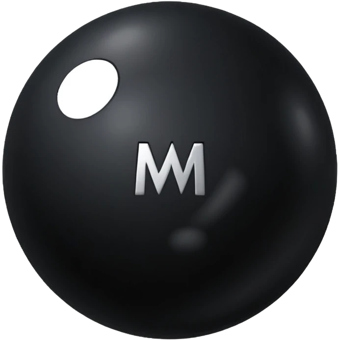 Black Ball with MB written on it emoji