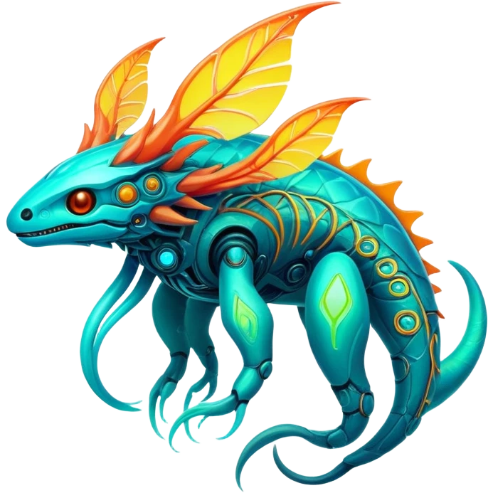 Exotic futuristic lush warm-colored neon Fakémon-Fionbri-creature emoji