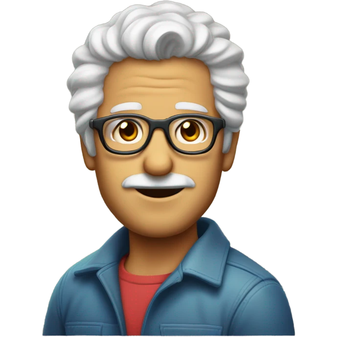 hombre de 57 años con el pelo rubio y rizado con gafas de colores  emoji