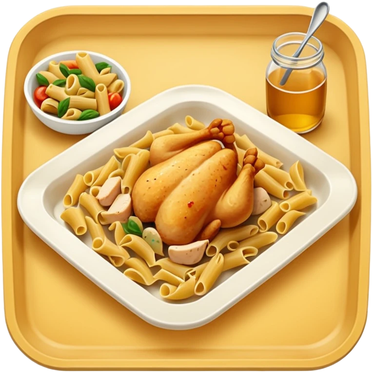 rectangle tray meal with chicken pasta emoji