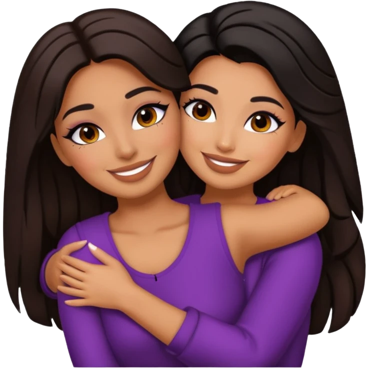 Boujy baddie best friends happy hugging, trendy heavy makeup emoji