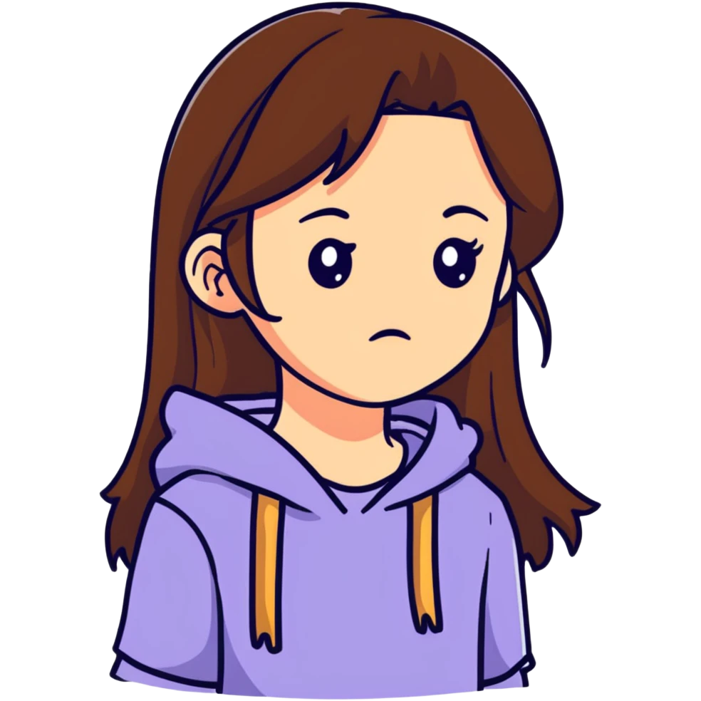 Teenage girl with long brown hair and sad expression, Hannah Baker character emoji