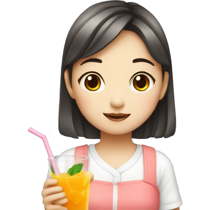 korean girl with summer juice emoji