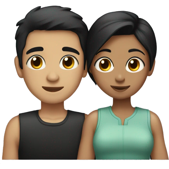 Girl with black hair cuddling skinny boy with short black hair emoji