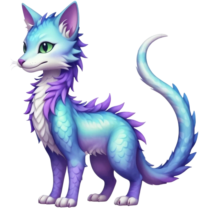 Kawaii iridescent beautiful pretty elegant divine edgy fantasy feline-vernid-sergal-fursona animal creature with a tufted tail full body with intricate markings  emoji