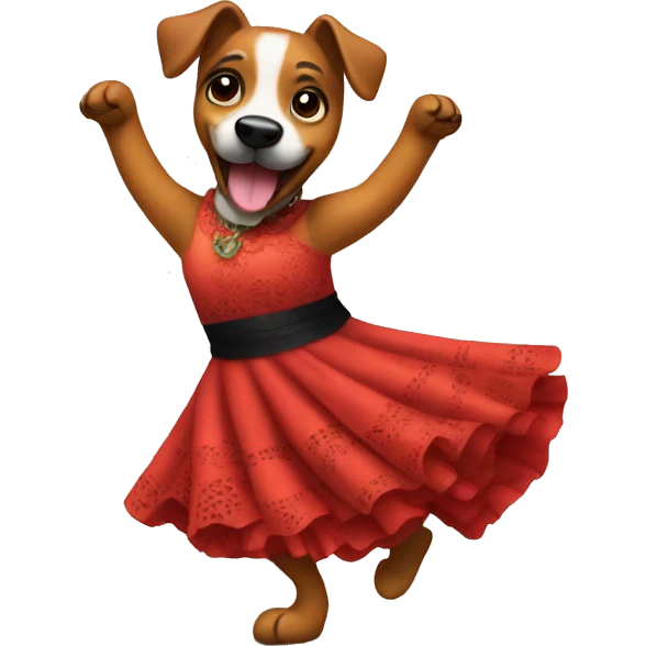 Dog dancing salsa with a flamenco dress emoji