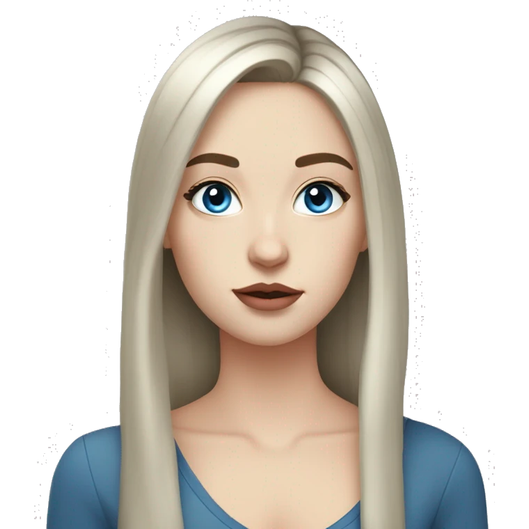 young woman with pale skin, blushed cheeks, big blue eyes, thin lips, black 
 medium hair,long lashes,a bit eyeline emoji