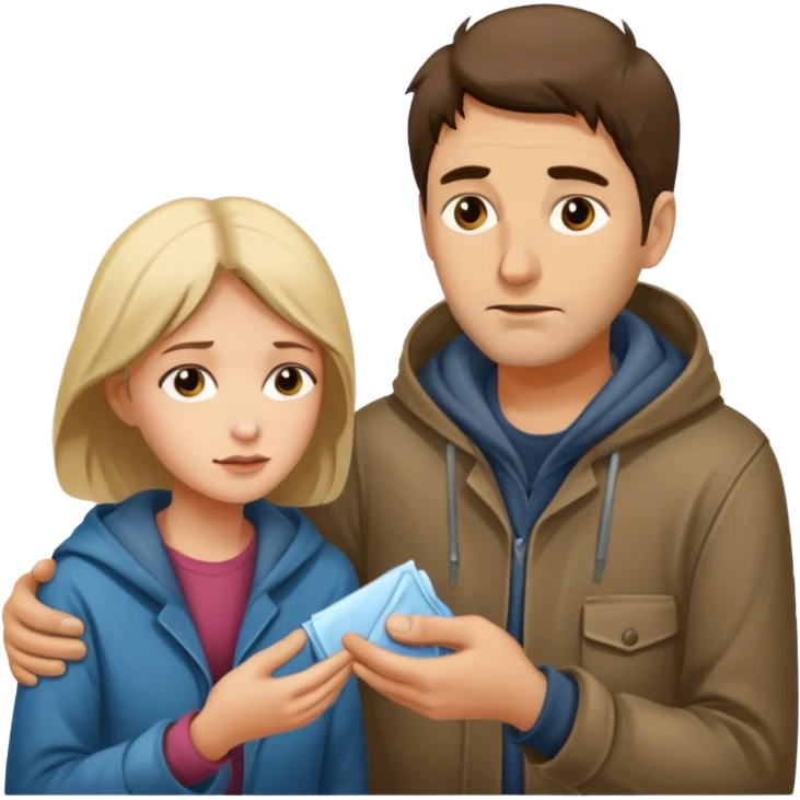 Man attending to a homeless woman emoji
