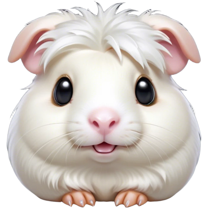 Cinematic Comical White Guinea Pig Portrait Emoji, Head tilted dramatically with an exaggeratedly amused expression, featuring a glossy, pristine white fur with an adorably scrunched face, wide, expressive dark eyes filled with playful disbelief, Simplified yet hilariously expressive features, highly detailed, glowing with a slightly sassy glow, high shine, dramatic yet playful, stylized with an air of cheeky mischief, bright and endearing, soft glowing outline, capturing the essence of a spirited and over-the-top guinea pig, so meme-worthy it feels like it could side-eye its way into internet fame instantly! emoji