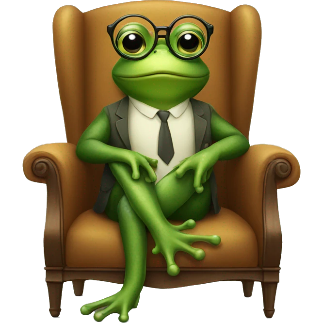 Anthropomorphic Frog wearing glasses sitting down on a chair emoji