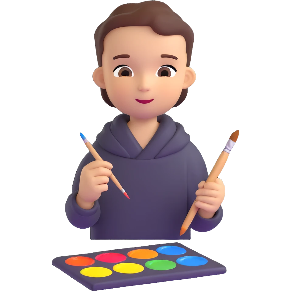 kid painting with a brush and palette emoji