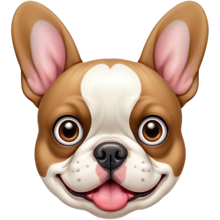 Cinematic Comical Pied French Bulldog Portrait Emoji, Head tilted with an exaggeratedly shocked, comical expression and wide, humorously expressive eyes, showcasing a distinctive pied fur of contrasting hues and a charmingly goofy face, simplified yet hilariously detailed, glowing with a sassy, playful radiance, high shine, exuding a mischievous and meme-worthy charm, styled with a soft glowing outline, capturing the essence of a Pied French Bulldog that looks ready to spark a viral laugh! emoji