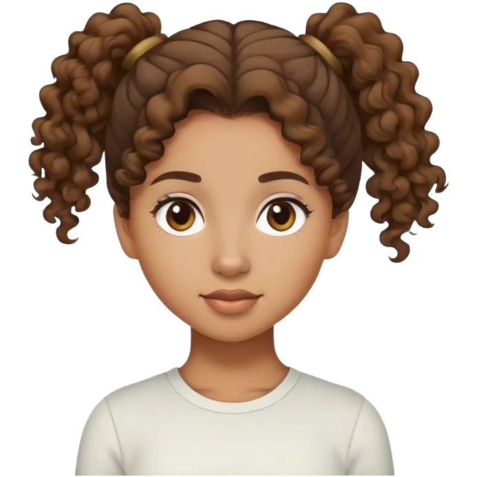 mixed girl with curly brown hair n ponytail emoji