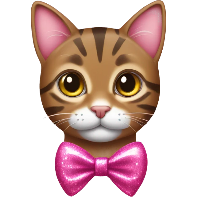brown tabby cat with a pink sparkly bow emoji
