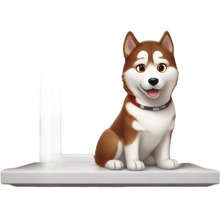 Red and white husky in window emoji