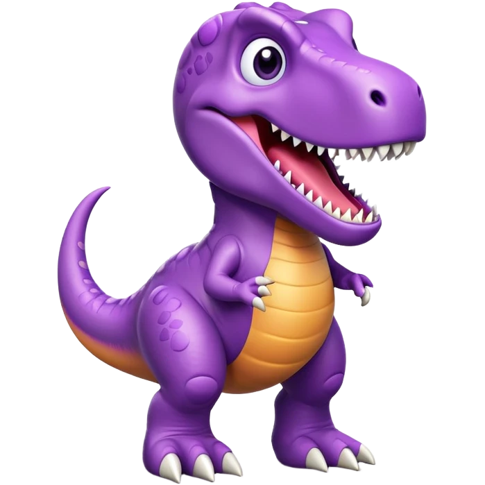 A purple toy T-Rex dinosaur with a happy expression and short arms emoji