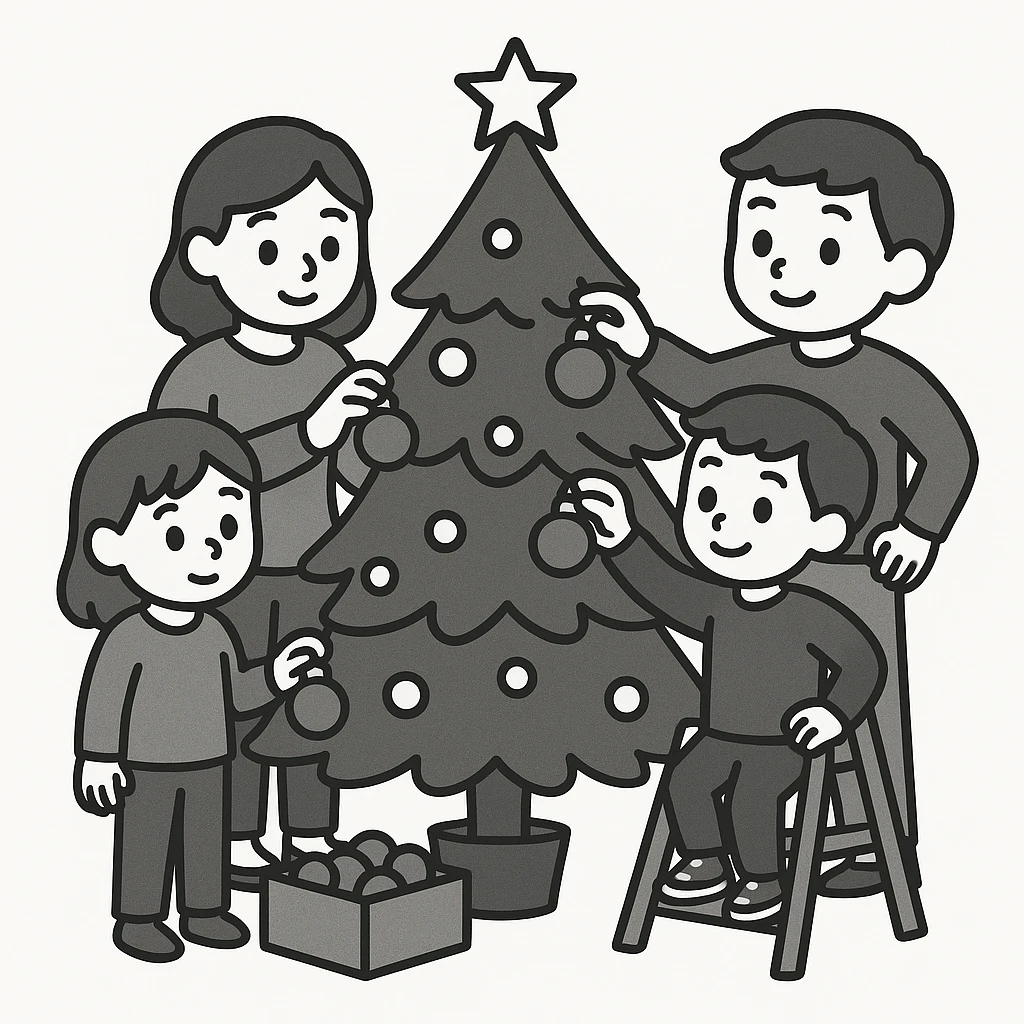 people decorating a Christmas tree emoji