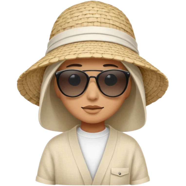 beach clothes folded, beach hat and glasses emoji
