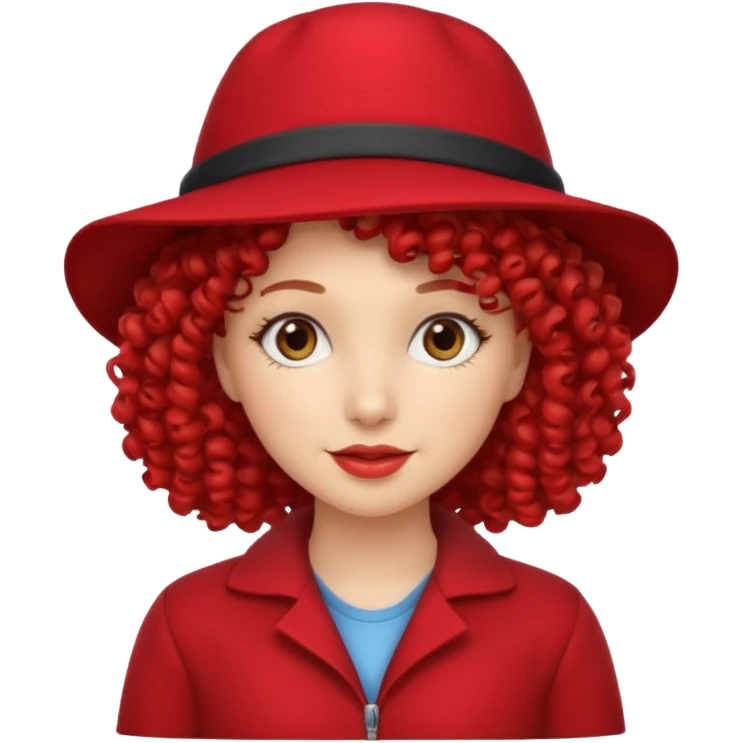 curly hair woman with red hat emoji