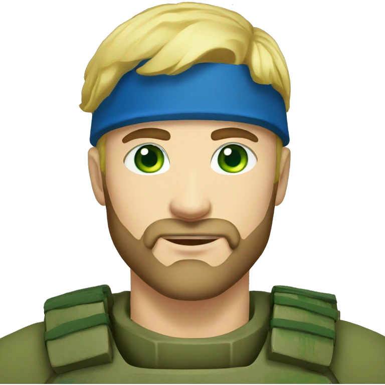 ukrainian military blonde man with a beard with green eyes with blue viking paint on the face  emoji