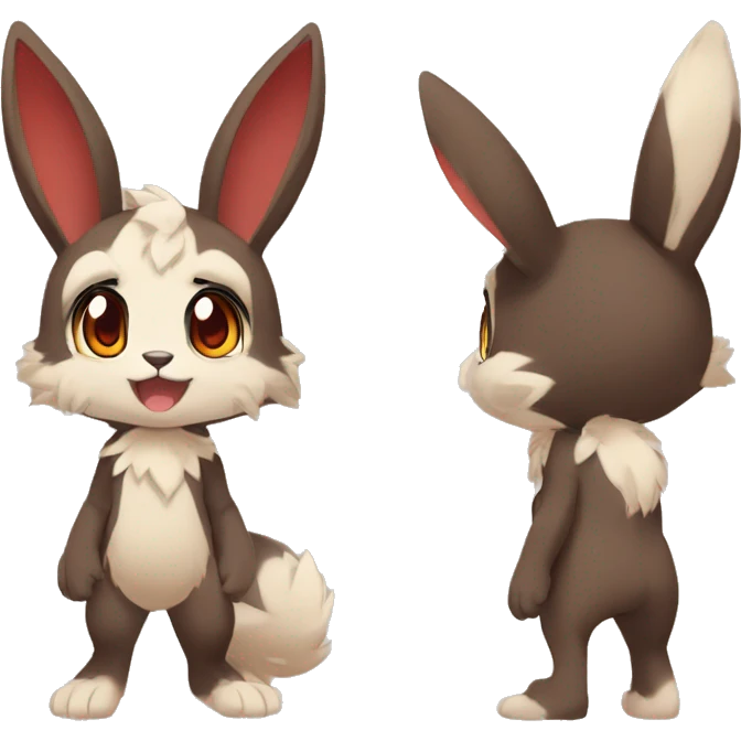 Cute, Chibi, Kemono-style, Anthro, Fur-Sona, Dark-Brown, Normal-type-Ground-type Tan-Rabbit-Fakémon with Dark-Red eyes, beige belly, beige paws, beige feet, beige freckles, full body emoji
