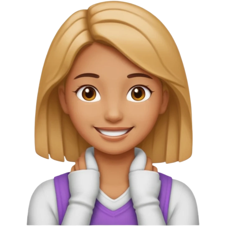 Girl holding neck while smiling emoji