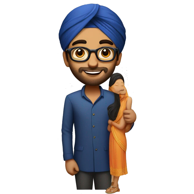 a handsome punjabi boy with sikh turban proposing a beautiful girl with oval specs  emoji