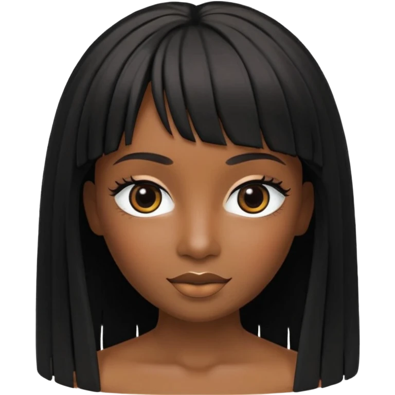 crie um icon no estilo memoji da apple de uma garota parda com cabelo preto abaixo do ombro e franja na altura dos olhos, sobrancelhas pretas, olhos castanhos escuro com delineado preto, nariz afinado, lábios grossos com batom preto e colar preto com um pingente de morcego emoji