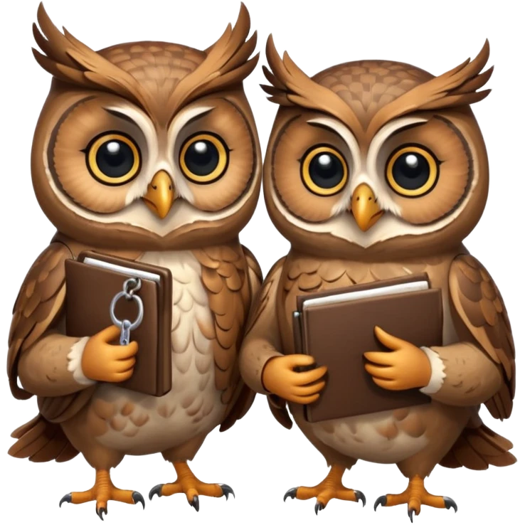 Сова передает ключи другой сове, у обеих довольные лица и папка с документами emoji