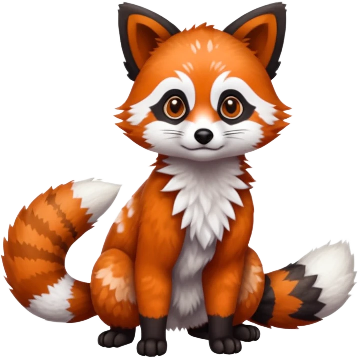Black-eared Realistic patterned speckled flurry scaly 4-legged quadrupedal Red-Panda-Munchkin-Kitten-Lemur-Raccoon-Dog-Red-Fox-Bobcat-animal-fusion-hybrid, Full body emoji