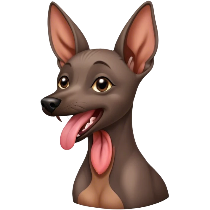 Cinematic Cute Yawning Xoloitzcuintle dog Portrait Emoji, Head tilted slightly with a dramatic, wide-open yawn, showcasing smooth, hairless ebony skin with gently relaxed wrinkles and floppy ears slightly drooping, round dark eyes barely open in drowsy contentment, Simplified yet irresistibly adorable features, highly detailed, glowing with a soft, cozy glow, high shine, relaxed yet expressive, stylized with a touch of whimsy, bright and endearing, soft glowing outline, capturing the essence of a sleepy yet affectionate guardian, so drowsy it feels like it could stretch out of the screen and curl up for a nap! emoji