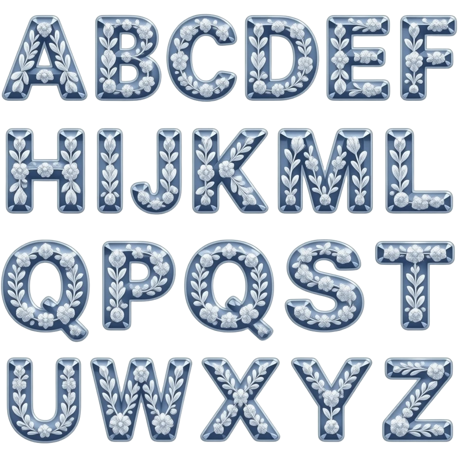 beautiful gemstone shiny floral alphabet set emoji