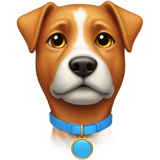 dog with blue collar with orange pendant emoji