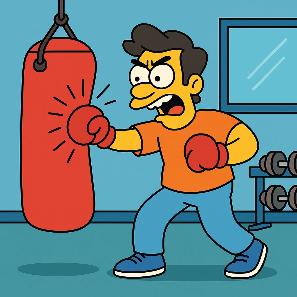 Hit a punching bag – to punch a padded bag for exercise or stress relief.
He went to the gym to hit a punching bag and blow off steam. Background Gym
 emoji