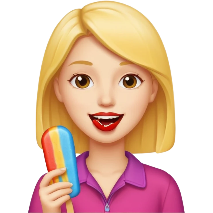 woman eating a popsicle, cheerful and simple emoji