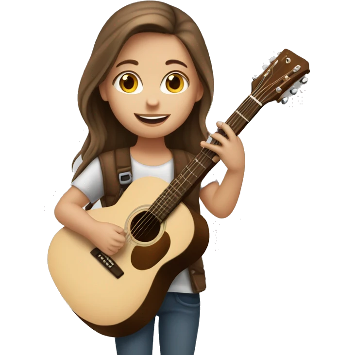 Little white girl with brown hair playing brown acoustic guitar  emoji