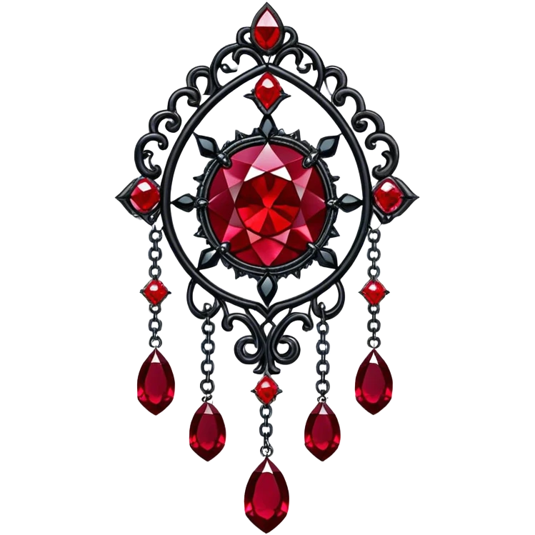 Epic gothic Hanging suncatcher, chains with shiny sparkly with ruby-gemstones and obsidian-gemstones,  emoji