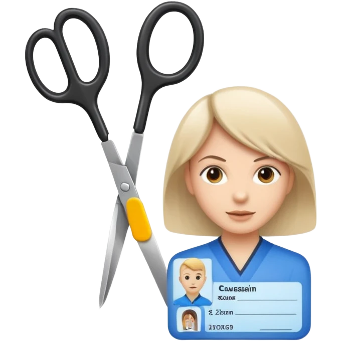 Scissors cutting an ID card in 2 parts.hyper realistic emoji
