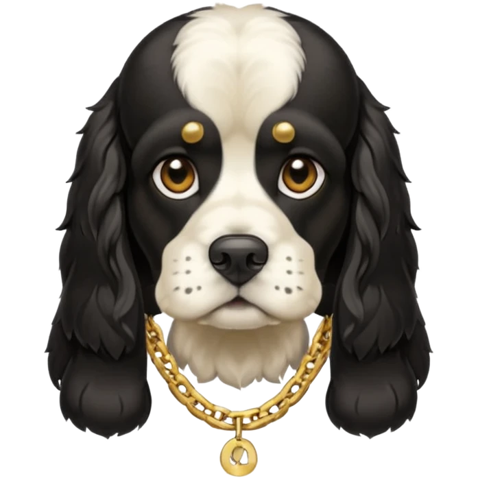 Собака породы черно-белый русский кокер спаниель с реперской цепью emoji