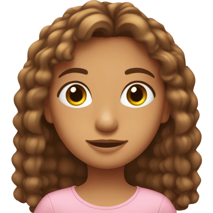 menina cabelo castanho claro comprido, olhos castanhos, pele clara,blusa rosa com laranja  emoji