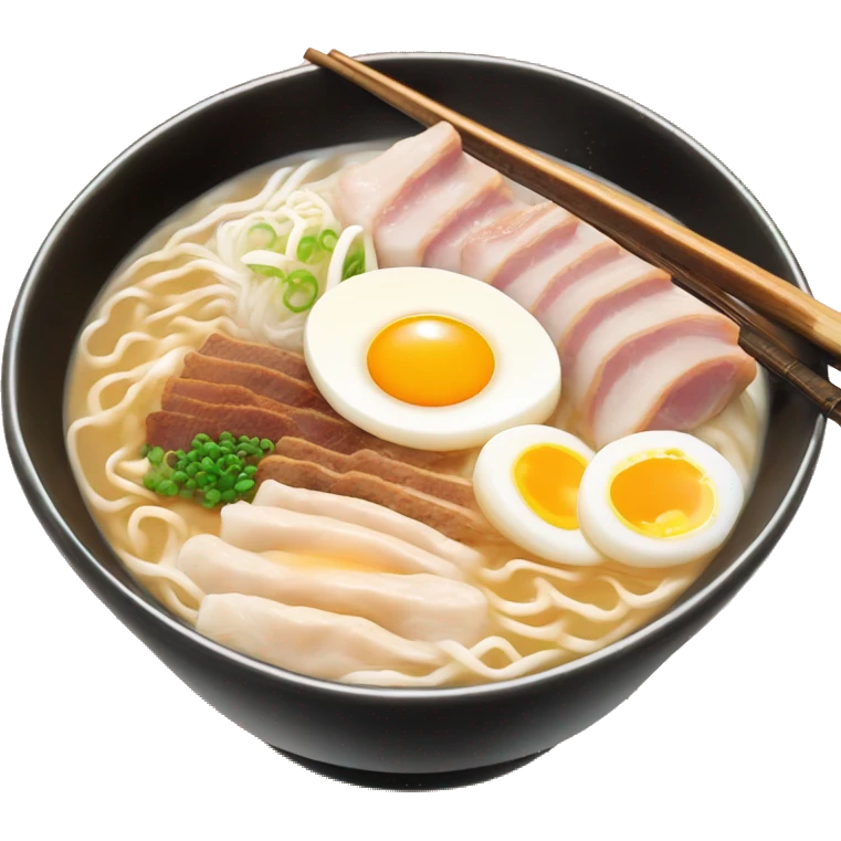 tonkotsu ramen with milky broth, 2 pieces of chashu pork and egg emoji