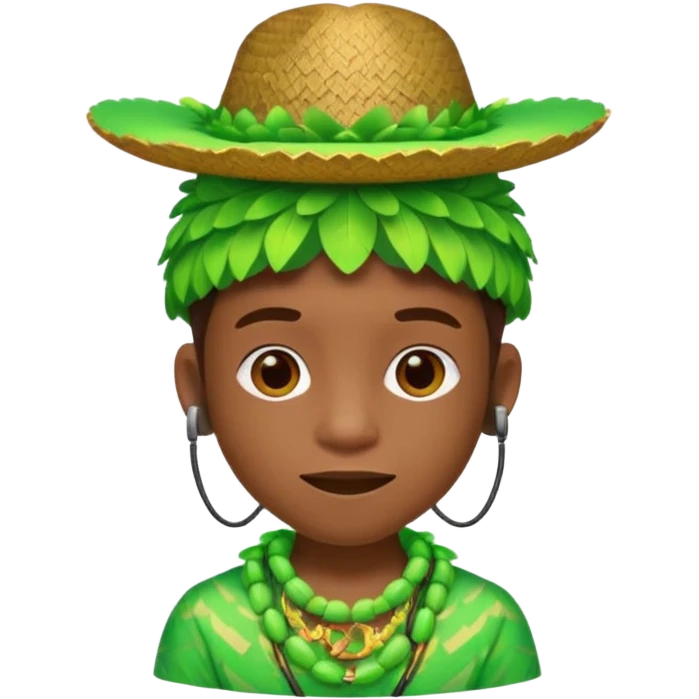 Create me an emoji of a cool Young Nigerian prince wearing a neon green gradient African patterns with  a "hula hat" (a Nigerian-inspired hat) and wearing earpods. emoji