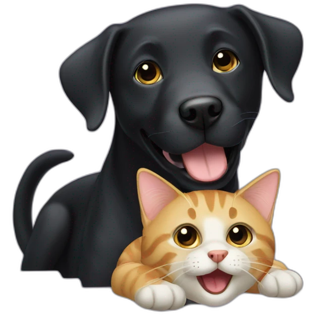 happy black labrador dog and a cat emoji