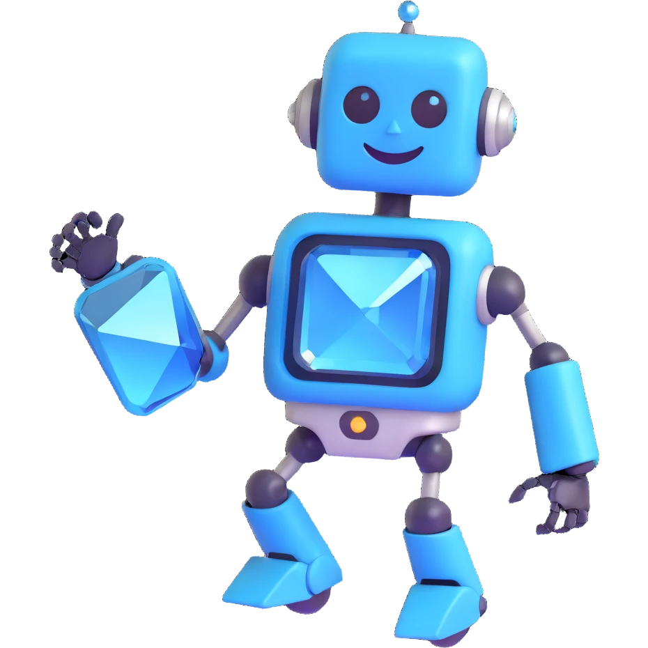 smiling robot and a large blue diamond in a playful pose emoji
