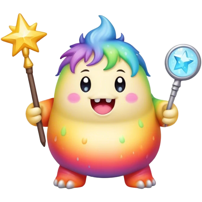Kawaii derpy fat rainbow monster with magic wand  emoji