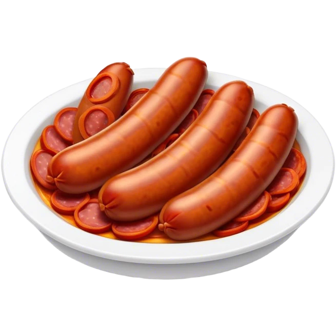 Cinematic Realistic Chorizo Dish Emoji, featuring spicy, robust sausage slices rendered with vivid textures and dynamic, appetizing lighting. emoji