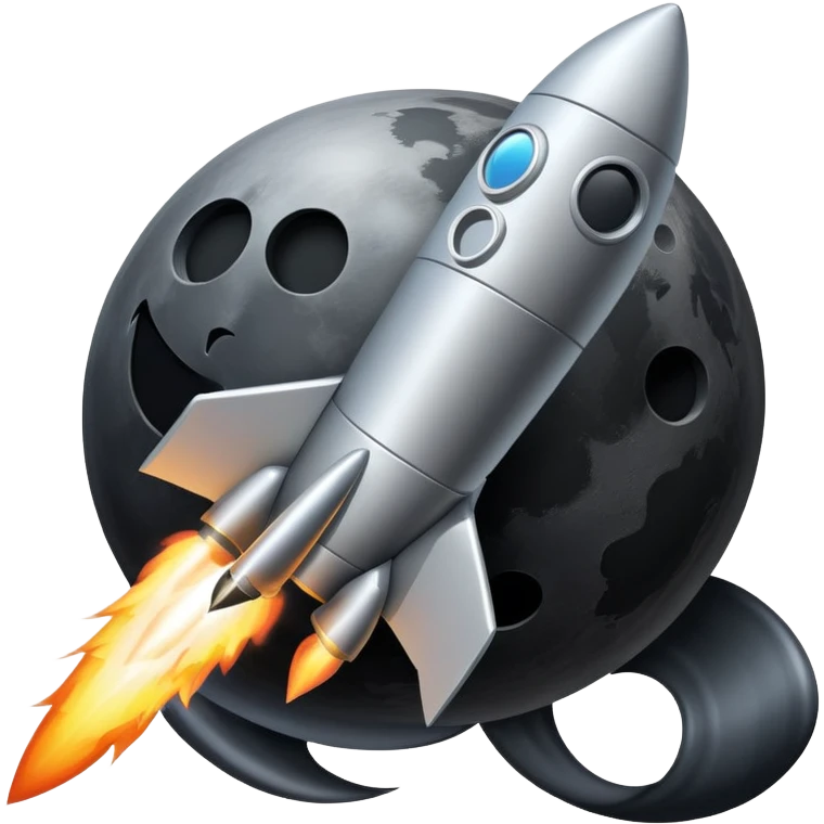 the black moon with a rocket zooming around it emoji
