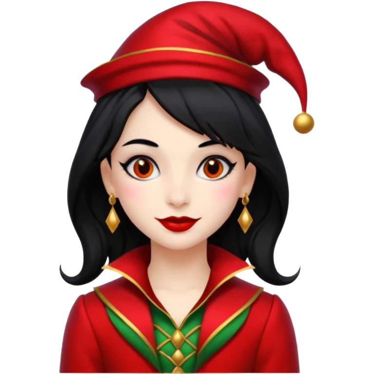 Jester girl, black and red suit, black hair emoji