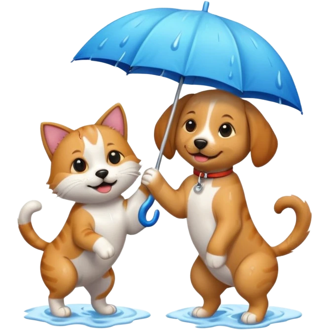 dog and cat playing in the rain emoji